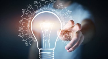 Yenilenebilir çevre ampul kroki dokunmadan işadamı