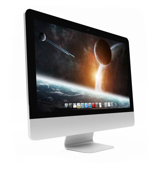 흰색 배경 3d 렌더링에 현대 컴퓨터 화면 — 스톡 사진