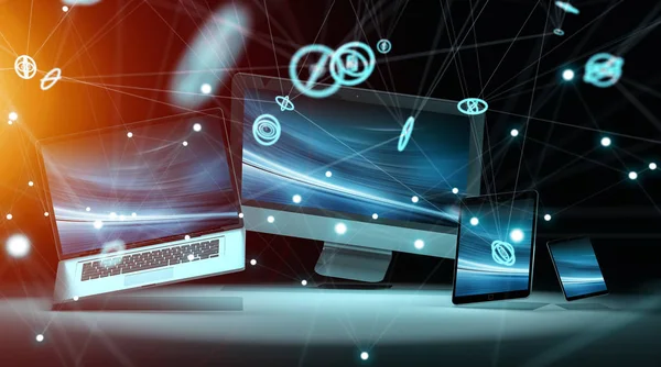 Modern dijital teknoloji aygıt 3d render birbirine bağlı