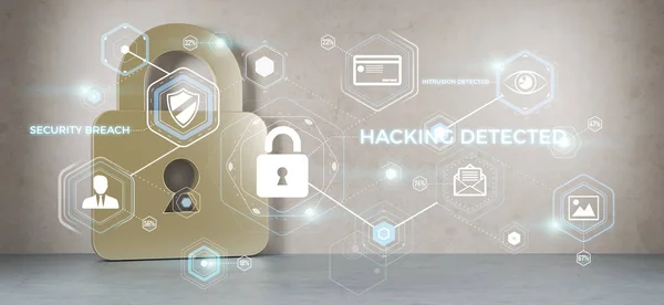 Hacking on digital house security 3D rendering — Stok Foto