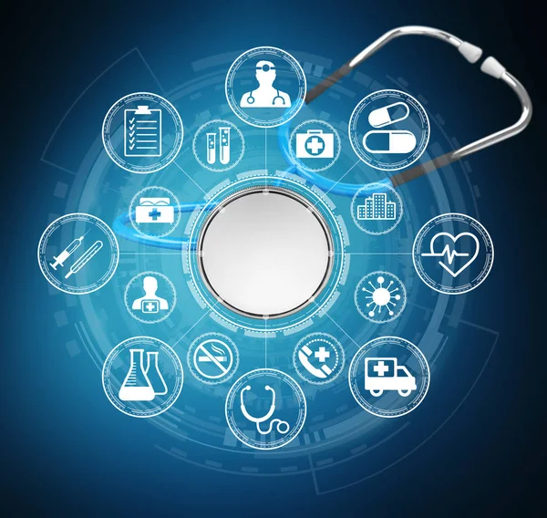 Dijital mavi stetoskop 3d render yüzen