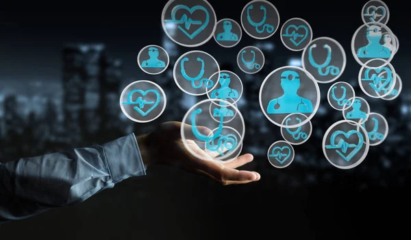 Modern tıbbi arabirimi 3d işlemesini kullanan iş adamı