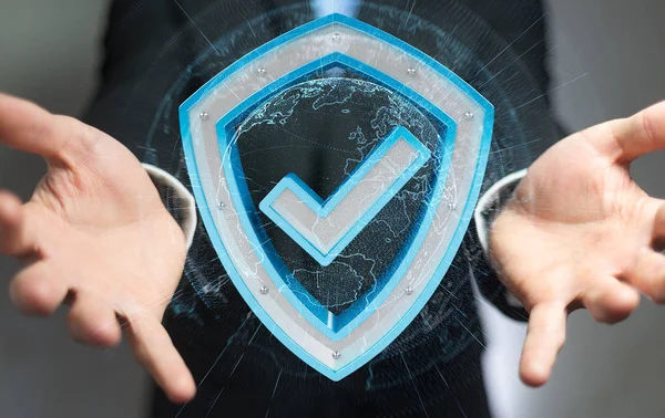 Modern veri kalkan virüsten koruma 3d işlemesini kullanan iş adamı