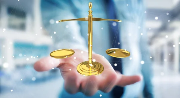 Empresario con balanzas de pesaje de justicia 3D renderizado —  Fotos de Stock