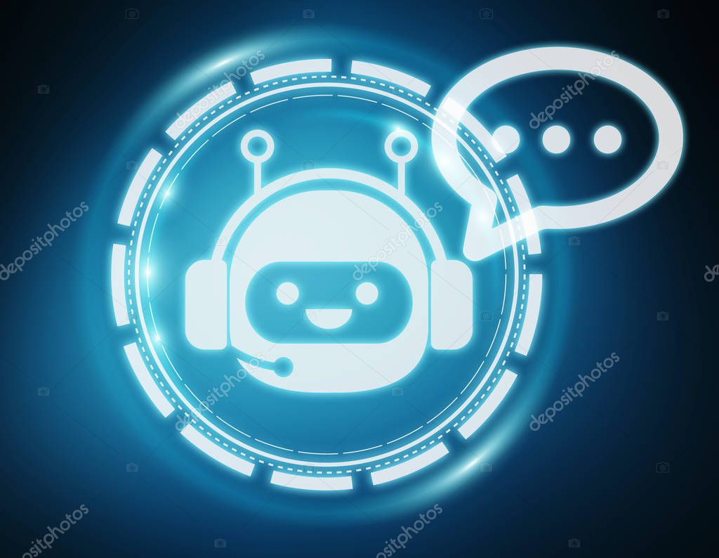 Chatbot illustration on blue background 3D rendering