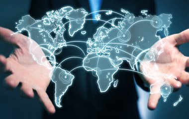 Dünya bağlantı kroki tutan işadamı