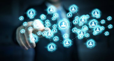 Sosyal ağ arabirimi 3d işlemesini kullanan iş adamı