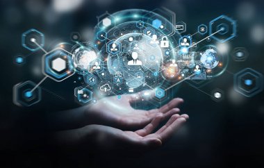 Sosyal ağ arabirimi 3d işlemesini kullanan iş kadını