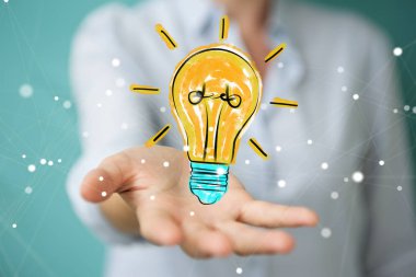 Holding ve bir ampul dokunmadan işkadını kroki