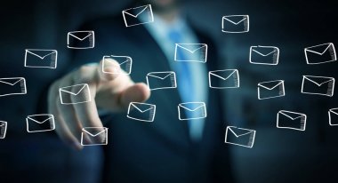Holding ve yüzen dokunmadan işadamı kroki e-postaları