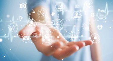 Dijital tıbbi arabirimi 3d işlemesini kullanan iş adamı