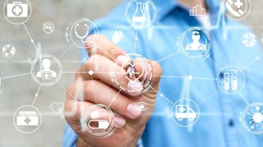 Bir kalem 3d render ile dijital tıbbi arabirimini kullanarak iş adamı