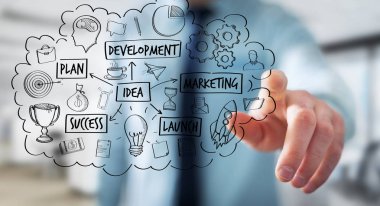 Eliyle el yazması proje sunum kullanarak iş adamı