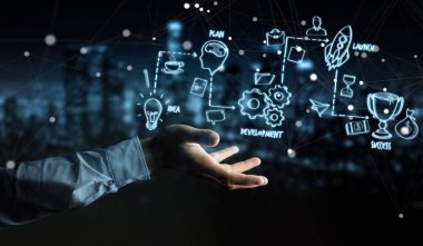 Eliyle el yazması proje sunum kullanarak iş adamı