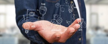 Eliyle el yazması proje sunum kullanarak iş adamı