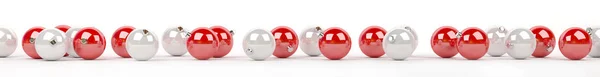 Red and white christmas baubles lined up 3D rendering — Stock Photo, Image