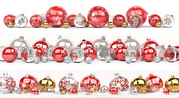 Vörös és fehér karácsonyi baubles gyűjtemény sorakoznak fel a 3d-leképezés — Stock Fotó