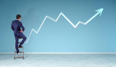 İş adamı izlerken OK kroki bir duvara 3d render