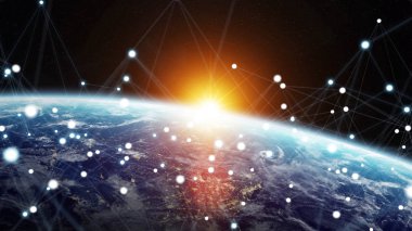 Gezegen üzerinde küresel ağ ve veri değişim Earth 3d parçalamak