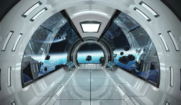 Statek kosmiczny wnętrza z widokiem na ziemi 3d renderowania elementów t — Zdjęcie stockowe