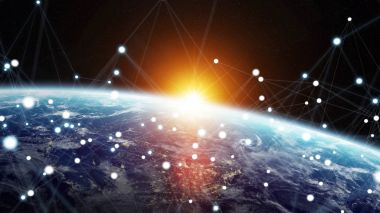 Gezegen üzerinde küresel ağ ve veri değişim Earth 3d parçalamak
