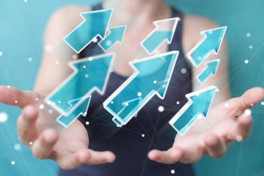 Dijital modern ok 3d işlemesini kullanan iş kadını