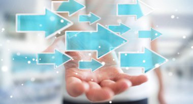 Dijital modern ok 3d işlemesini kullanan iş adamı