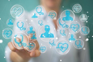 Modern tıbbi arabirimi 3d işlemesini kullanan iş kadını