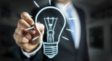 İşadamı bir kroki ampul kalemle çizim