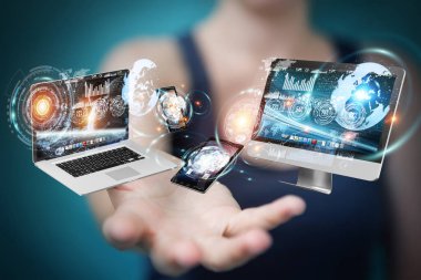 Teknik cihazlar işkadını 3d renderi ile birbirine bağlı