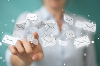 E-posta Holding işkadını ve uçan dokunaklı 3d render