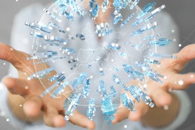 Holding ve 3d rendering grup mavi PE dokunmadan işkadını