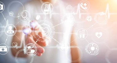 Dijital tıbbi arabirimi 3d işlemesini kullanan iş adamı