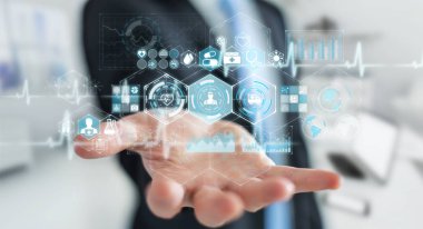 Dijital tıbbi arabirimi 3d işlemesini kullanan iş adamı