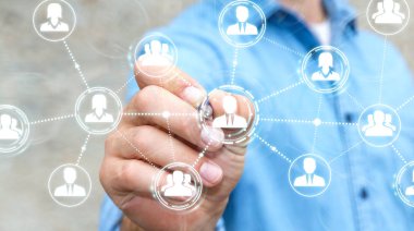 İşadamı kalem 3d render ile sosyal ağ bağlantısı kullanarak