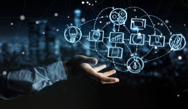 Eliyle el yazması proje sunum kullanarak iş adamı