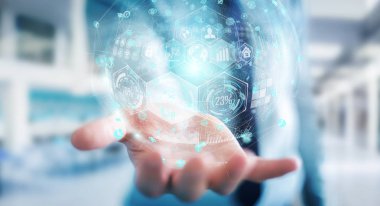 Hologram veriler dijital küre 3B oluşturmayı kullanarak iş adamı