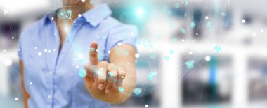 Hologram veriler dijital küre 3B oluşturmayı kullanarak iş kadını