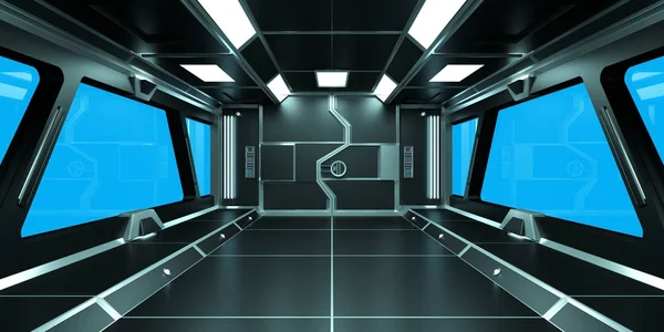 Nave espacial interior escuro com renderização 3D — Fotografia de Stock