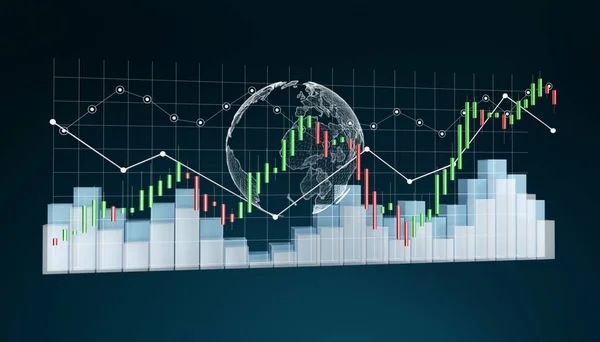 Digitální 3d tavené burze statistiky a grafy — Stock fotografie