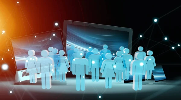 Grupo de pessoas na frente de dispositivos modernos 3D renderização — Fotografia de Stock