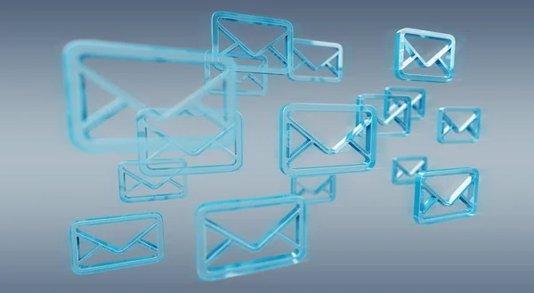 Email digitali blu galleggianti rendering 3D — Foto Stock
