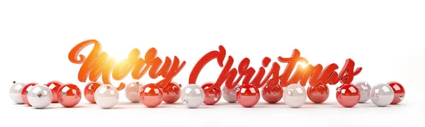 Vrolijke kerstgroet en kerstballen rijtje van 3D-rendering — Stockfoto