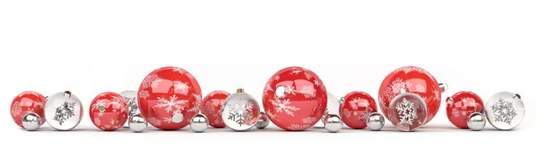 3D render kadar dizilmiş kırmızı ve beyaz Noel baubles — Stok fotoğraf