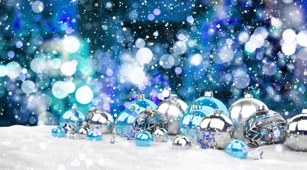Regalos de Navidad azul y blanco y adornos 3D renderizado —  Fotos de Stock