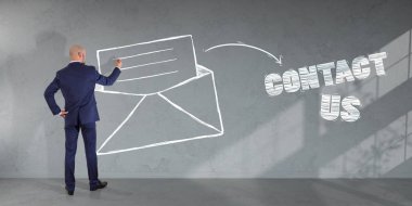 İşadamı çizim e-posta kroki üzerinde bir duvar 3d render