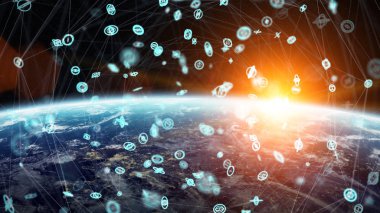 Gezegen üzerinde küresel ağ ve veri değişim Earth 3d parçalamak