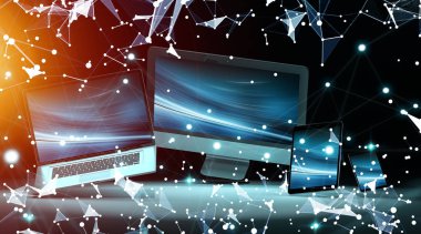 Modern dijital teknoloji aygıt 3d render birbirine bağlı