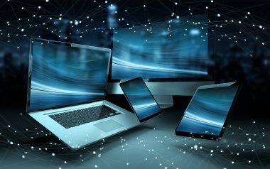 Modern dijital teknoloji aygıt 3d render birbirine bağlı