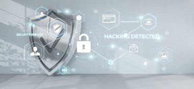 Evde 3d render aktif kalkan koruma arayüzü